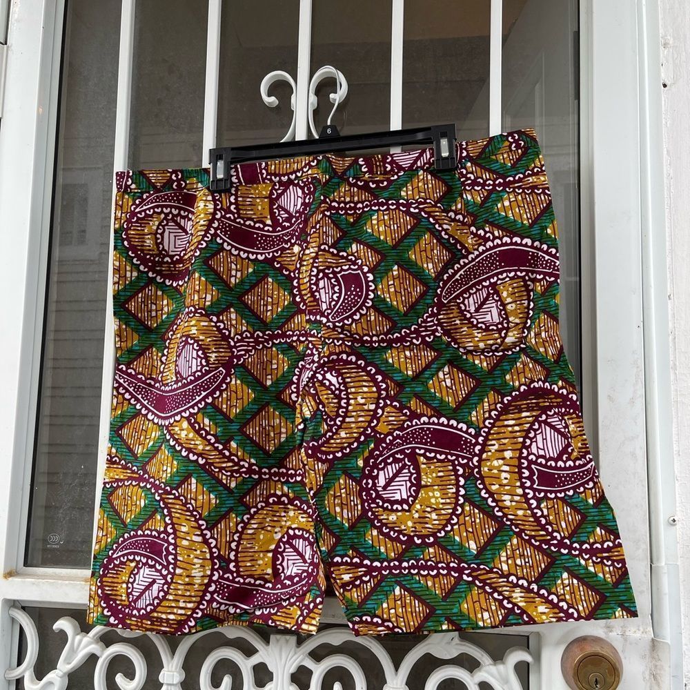 African prints shorts green and brown color.